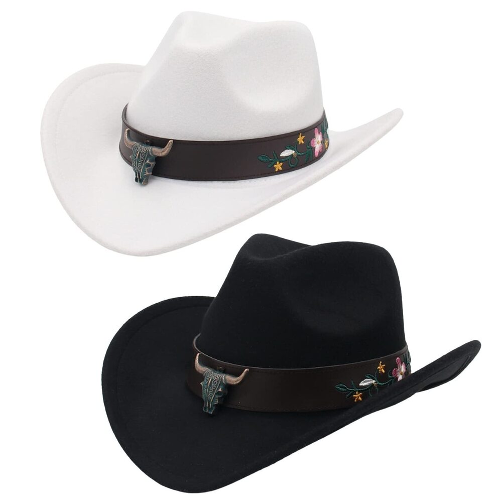 1105 Felt Hat Cowboy Hat Cow Head Flower Belt Accessories